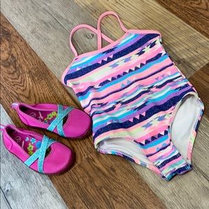 Girls swimsuit and water shoes bundle size 4t